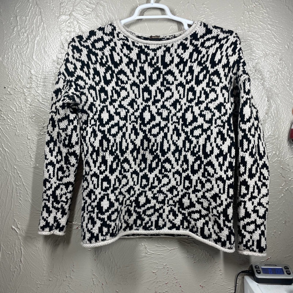 MAGASCHONI White black leopard animal print cotton Wool‎ Blend sweater size XS